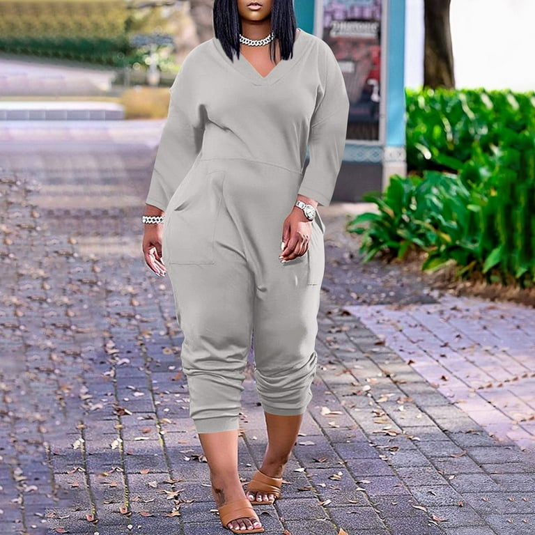 Casual Long Sleeve Solid Color V-neck Jumpsuits Casual Long Sleeve Solid Color V-neck Jumpsuits