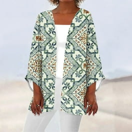 SKSloeg Short Sleeve Cardigans for Women 2024 Lightweight Kimono Cardigans Ladies 3 4 Sleeves Coat Floral Print Open Front Cardigan Summer Loose Trendy Sweater Army Green M Walmart