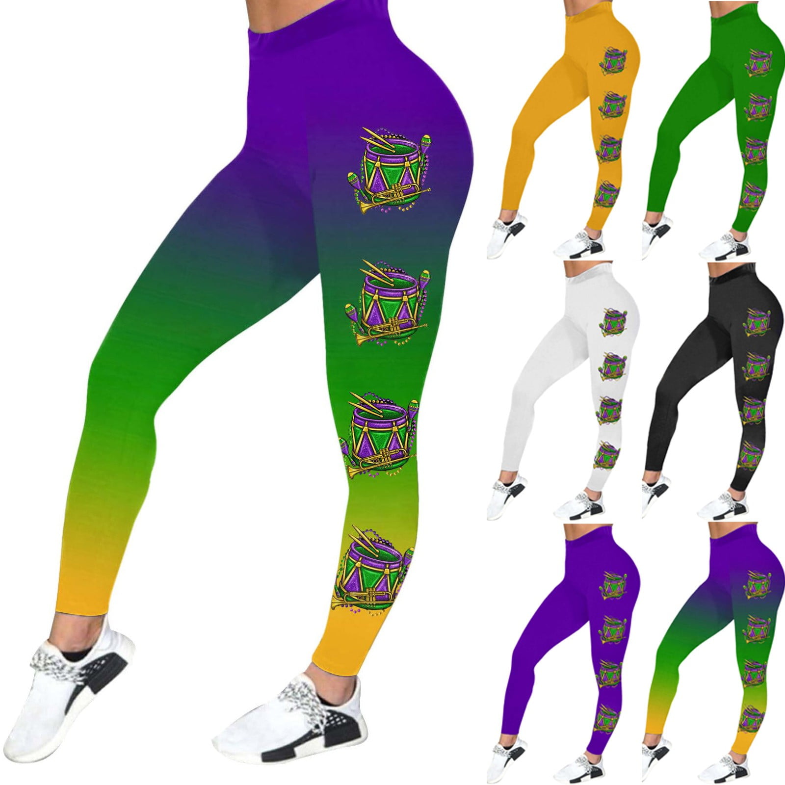 SKSloeg Mardi Gras Leggings for Women Tummy Control Mardi Gras Graphic Tummy Control Leggings for Women High Waisted Carnival Drum Print Compression