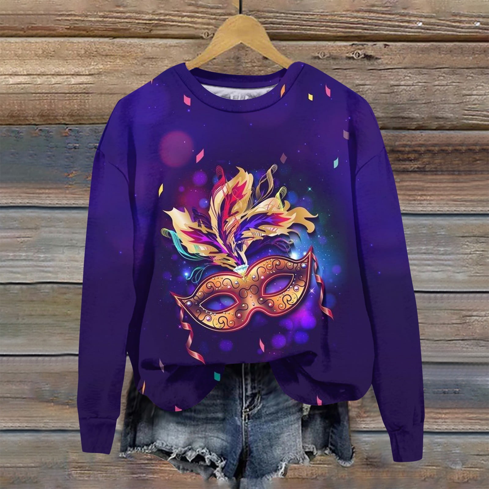 SKSloeg Mardi Gras Long Sleeve Tops for Woman Casual Carnival Party ...