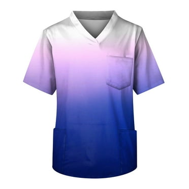 SKSloeg Mens Scrub Top Gradientg Scrub Tops Plus Size V-Neck Short Sleeve Medical Workwear with 3 Pocket Blue L