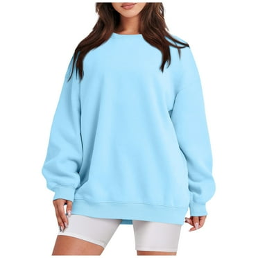 SKSloeg Oversized Hoodie for Women Crewneck Sweatshirt Casual Oversized Pullover Hoodies Long Sleeve Loose Fit Tops Sweater Light Blue L