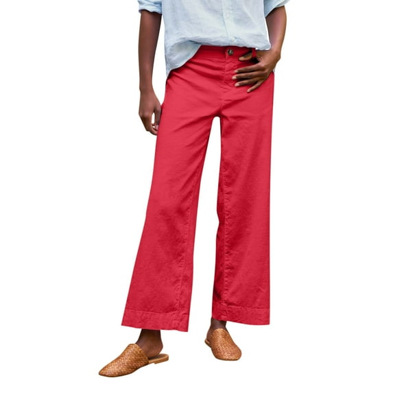 SKSloeg Teacher Pants for Women Flare Wide Leg Capri Work Pants Business Casual Crop Linen Pants High Waisted Petite Ankle Pants with Pockets Red XXL