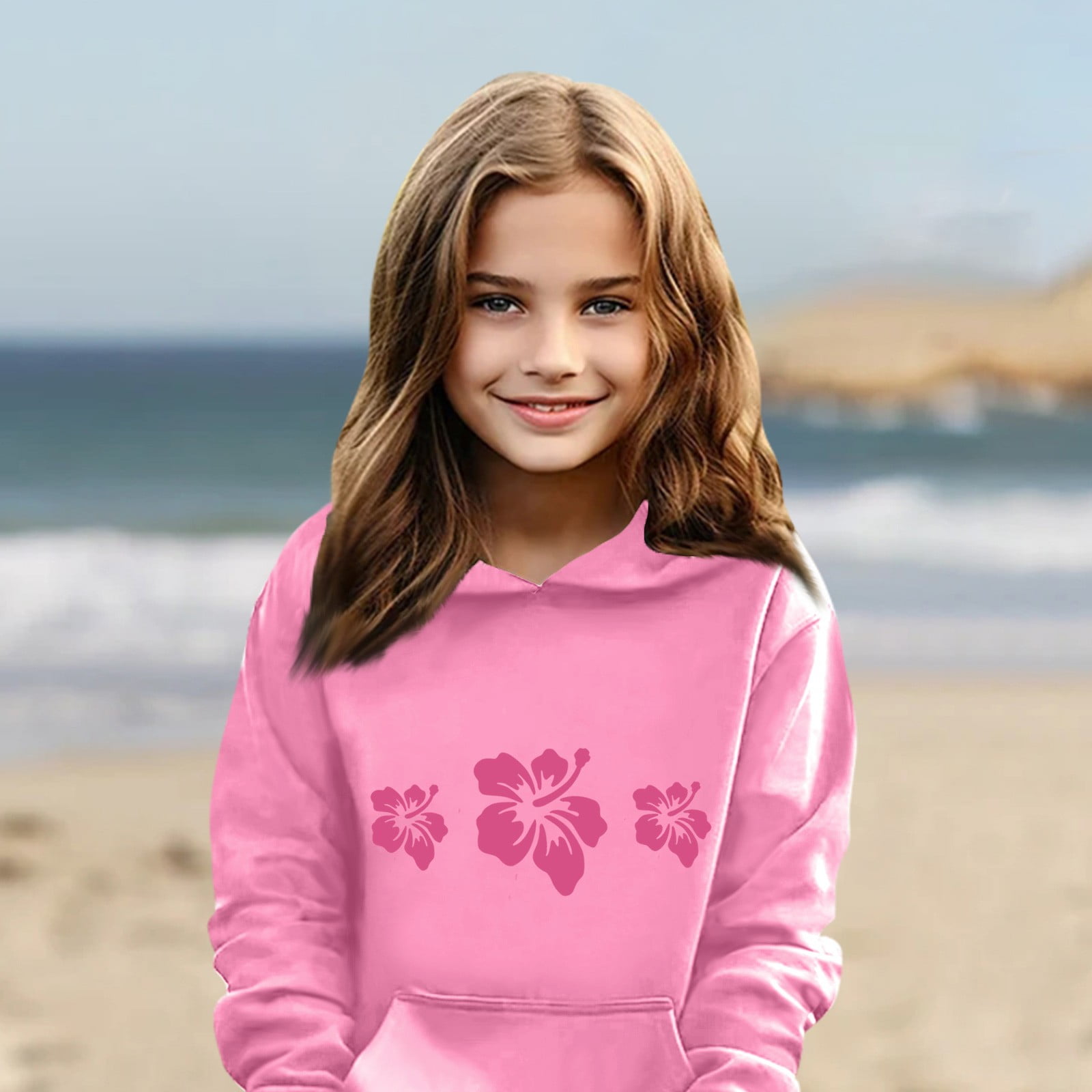 贅沢品 SKSloeg Pink Palm Puff Hoodie Kids Long Sleeve Kids Girls