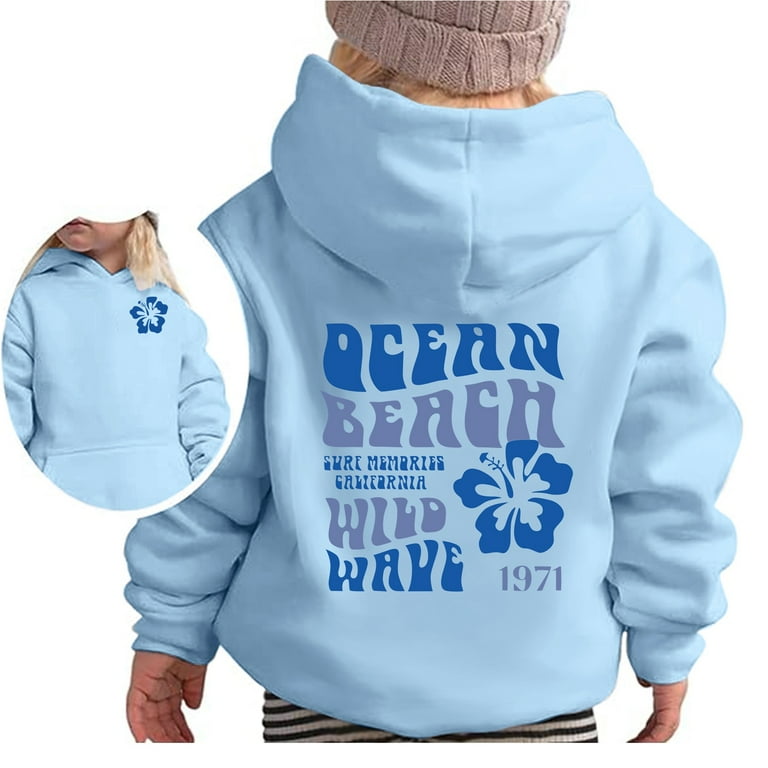 SKSloeg Pink Palm Puff Hoodie Kids Long Sleeve Sweatshirts Kids Fleece Cartoon Letter Print Drawstring Preppy Pullover Cute Fall Clothes Sky Blue 140 9 10Years Walmart