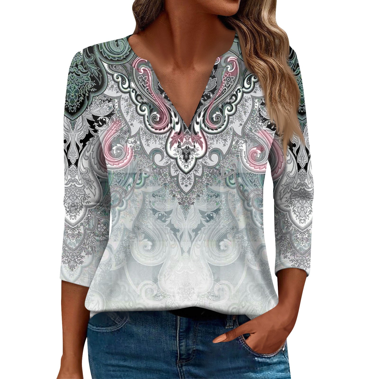 Blouse Femme Target Manches 3/4, Décolleté Off-shoulder, Motif Paysan - Taille XS