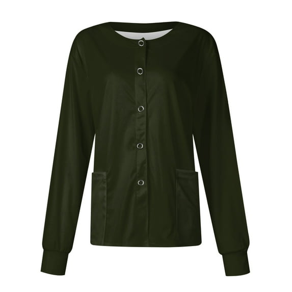 SKSloeg Scrub Coats for Women, Women Long Sleeve Pocket Working Stand-up Collar Solid Color Single-breasted Protective Cardigan Jacket Top Army Green 5XL