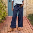 thumbnail image 1 of SKSloeg Wide Leg Cropped Pants for Women Plus Size Petite Linen Pants Business Casual Work Pants High Waisted Flare Cropped Pants Ankle Capri with Pockets Navy XXL, 1 of 4