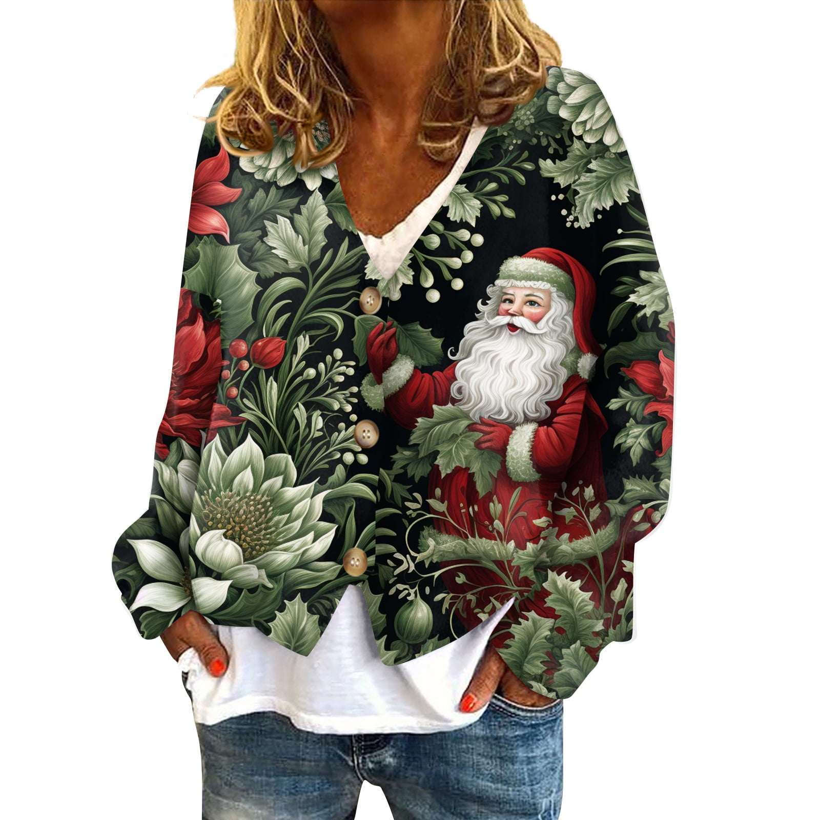 SKSloeg Ugly Christmas Flannel Jacket Women Funny 3D Snowflake Print