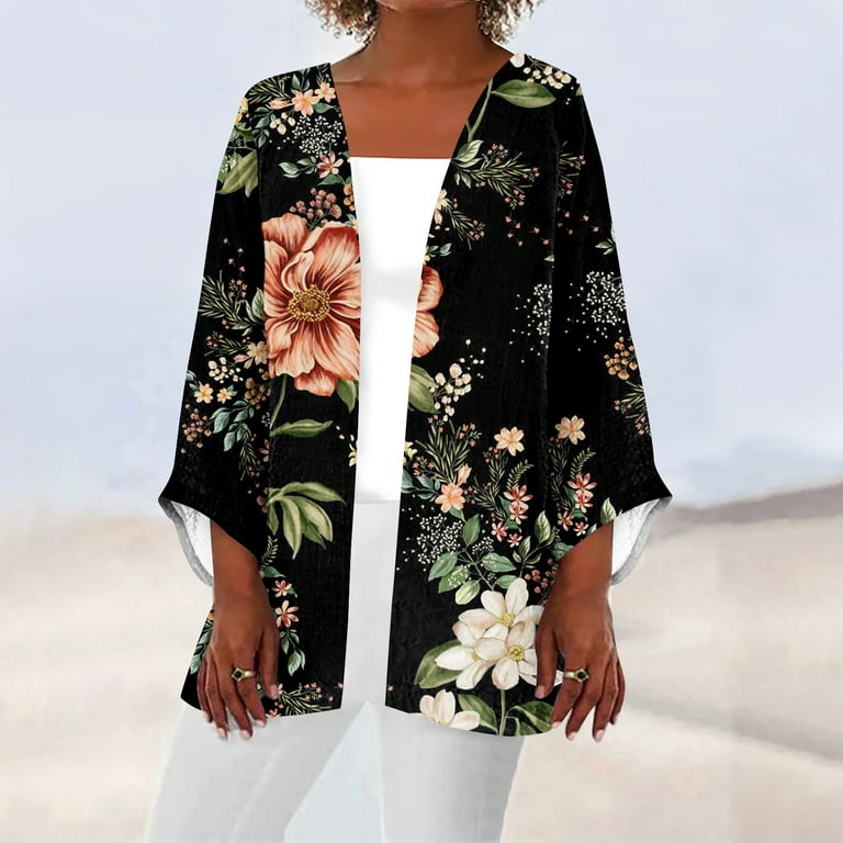 Flower Printed Open Front Cardigan Flower Printed Open Front Cardigan