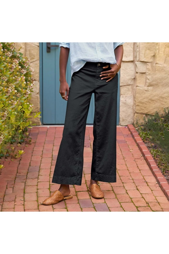 Wide Leg Capri Pants for Women Flare Dressy Capris Work Pants Business Casual Crop Linen Pants High Waisted Teacher Ankle Pants with Pockets Black S