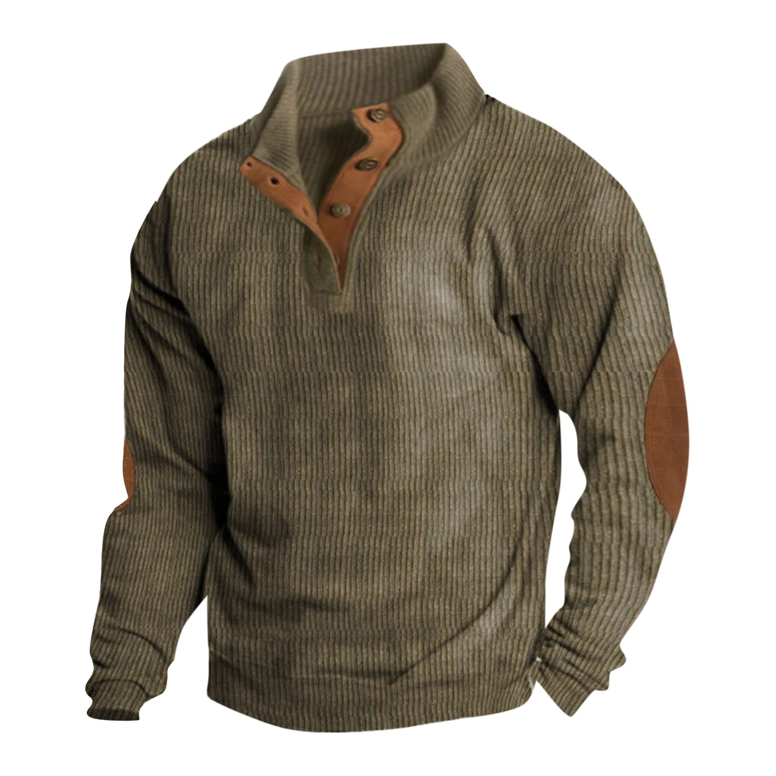 SKSloeg Mens Jackets Patchwork Vintage Top Long Sleeve Corduroy Shirt Lapel Collar Quarter Button Down Pullover Jacket Coat with Elbow Patches Khaki M Walmart