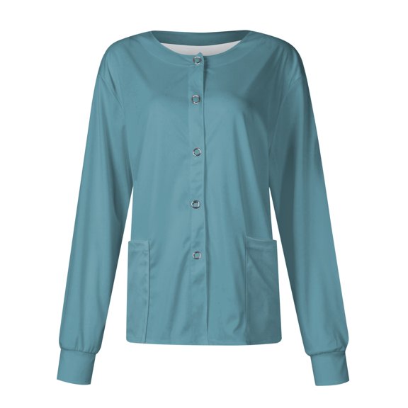 SKSloeg Women Nurse Jackets, Women Long Sleeve Pocket Working Stand-up Collar Solid Color Single-breasted Protective Cardigan Jacket Top Light Blue L