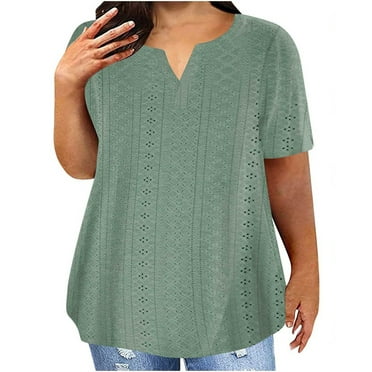 SKSloeg Women Plus Size Tops 4x Tops Short Sleeve Scoop Neck Casual T Shirts Solid Color Funny 2024 Summer Blouses Mint Green S