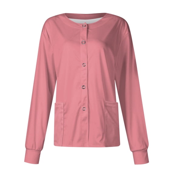 SKSloeg Women Scrub Jackets, Women Long Sleeve Pocket Working Stand-up Collar Solid Color Single-breasted Protective Cardigan Jacket Top Pink 4XL
