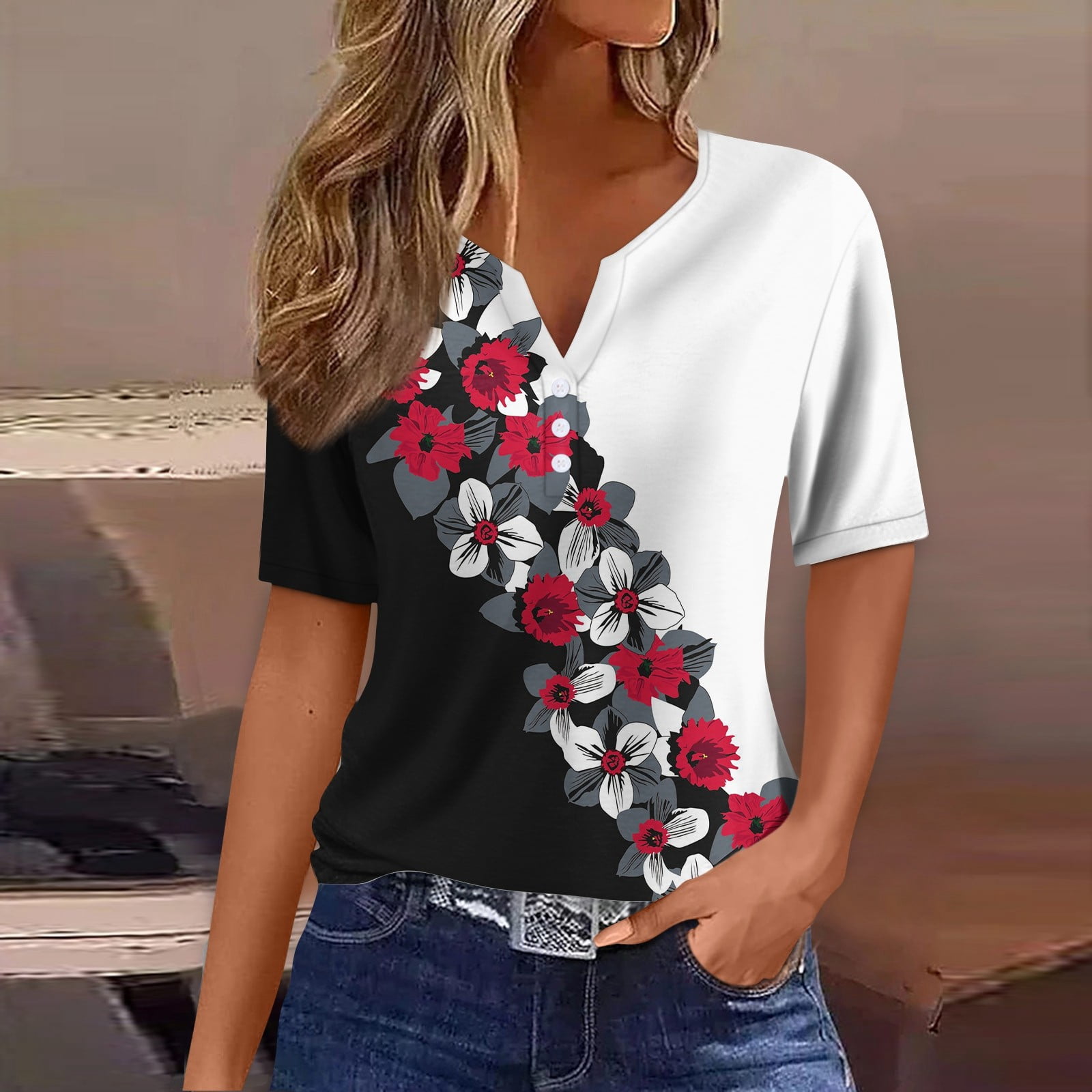 Ulovmi Women's Sleeveless Tunic Top - Loose Henley Blouse With Ruffles To Wear With Leggings