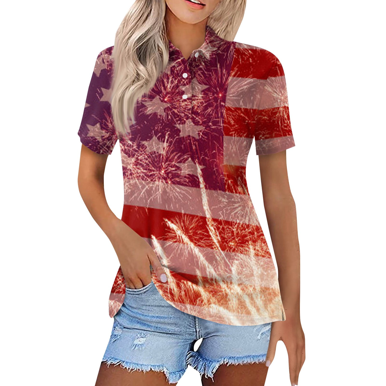 SKSloeg Women's Summer Polo Shirts V Neck Button Down Golf Polos