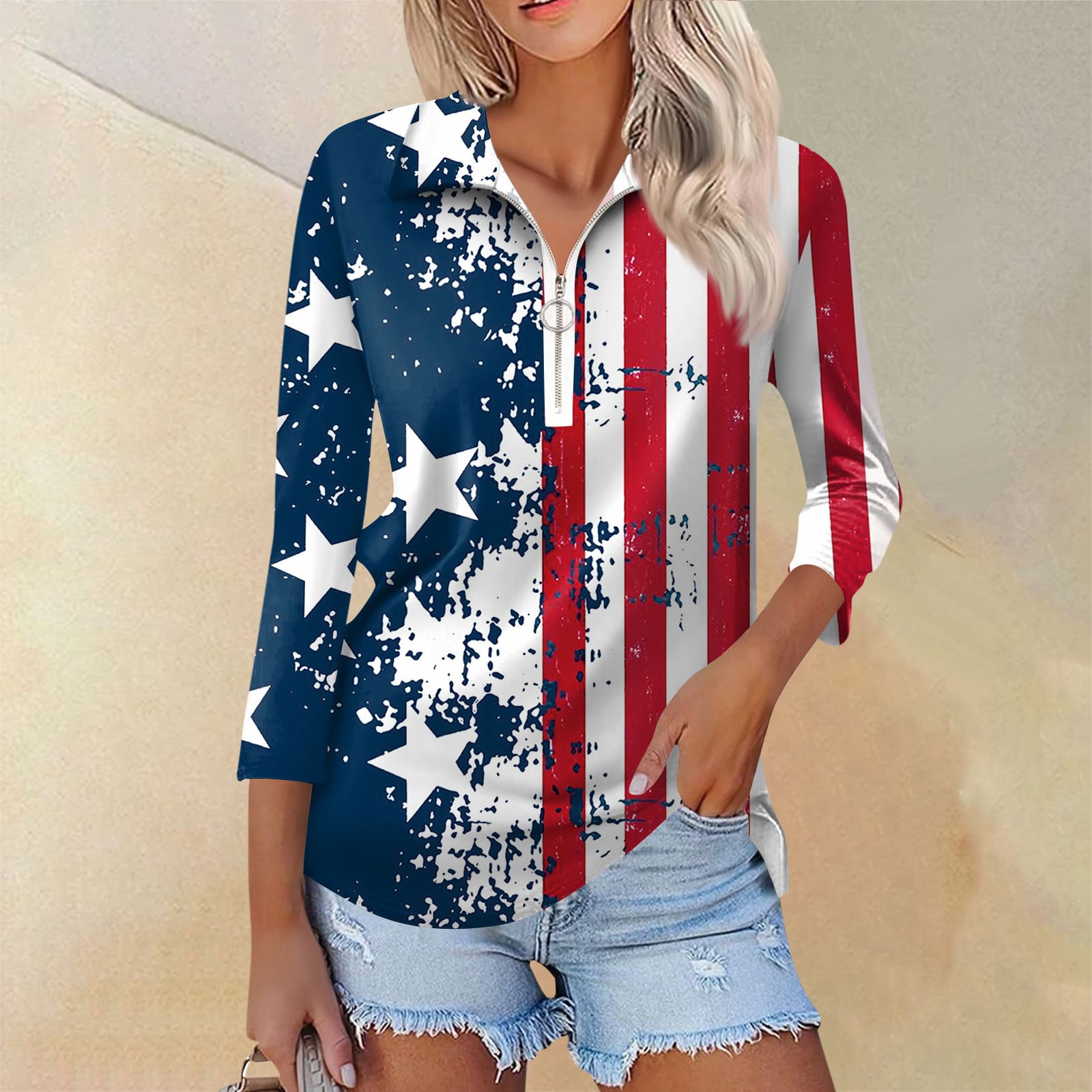 SKSloeg Women's Summer Polo Shirts V Neck Zipper Collared T Shirts