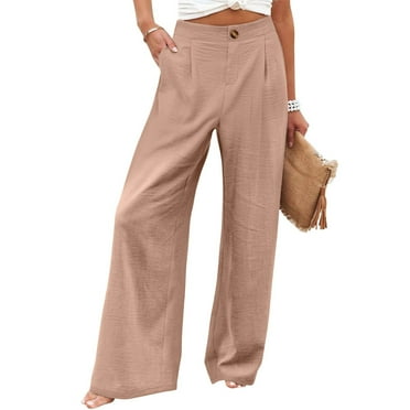 SKSloeg Women's Wide Leg Button Down Pants High Elastic Waisted in The Back Workout Work Trousers Long Casual Pant with Pockets Khaki XXL