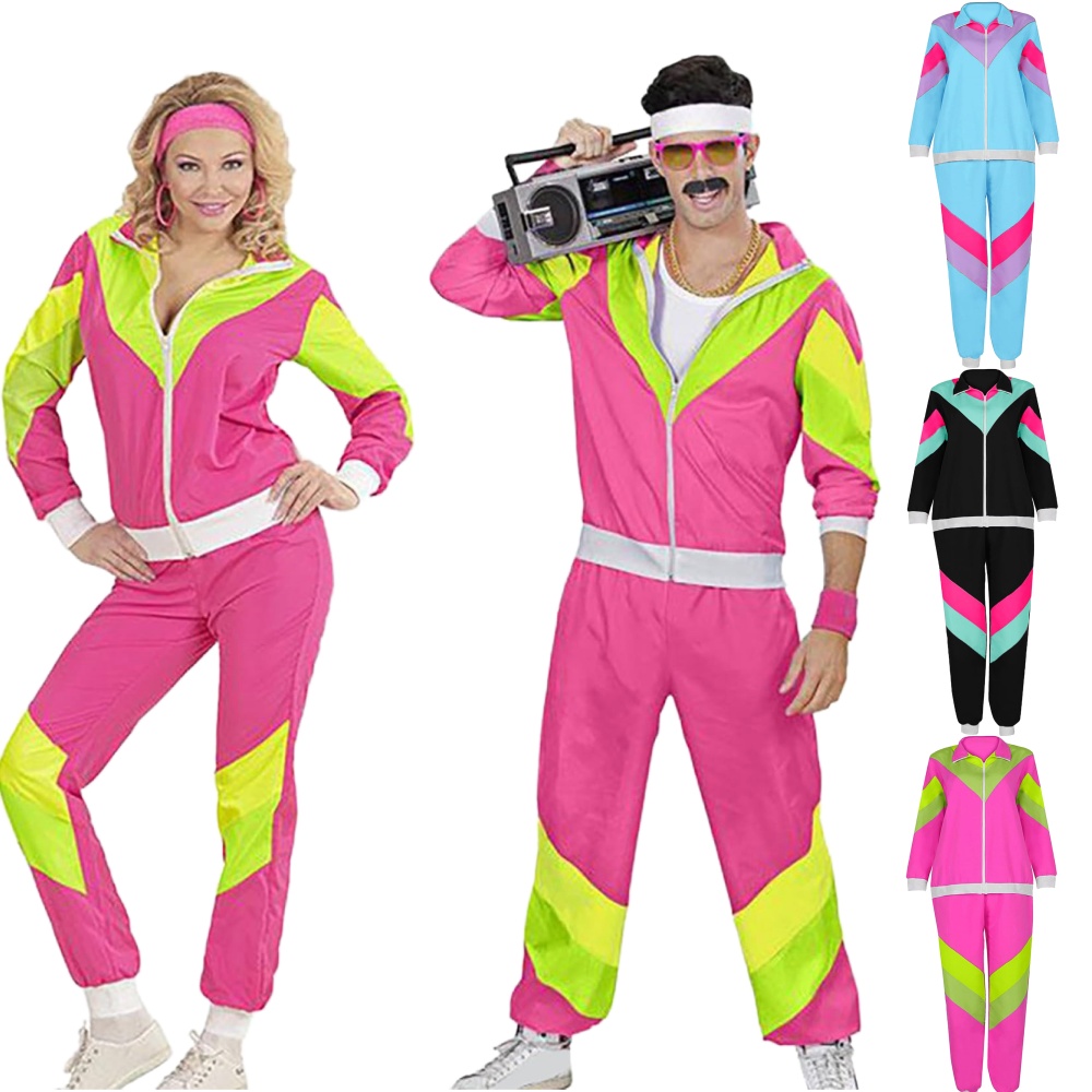 SKSloeg Womens 80s Outfit 80s Tracksuit for Men Women 80s 90s Windbreaker Set 80s Kit Shell Suit Retro Jacket 80s 90s Disco Track Suits Outfit Set Track Suit Walmart