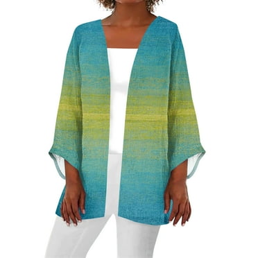 SKSloeg Womens Cardigan Sweaters Tie Dye Gradiented 3/4 Sleeves Lightweight Kimono Cardigan Loose Summer Cover Up Casual Open Front Cardigan Blouse Tops with Pockets Sky Blue 3XL