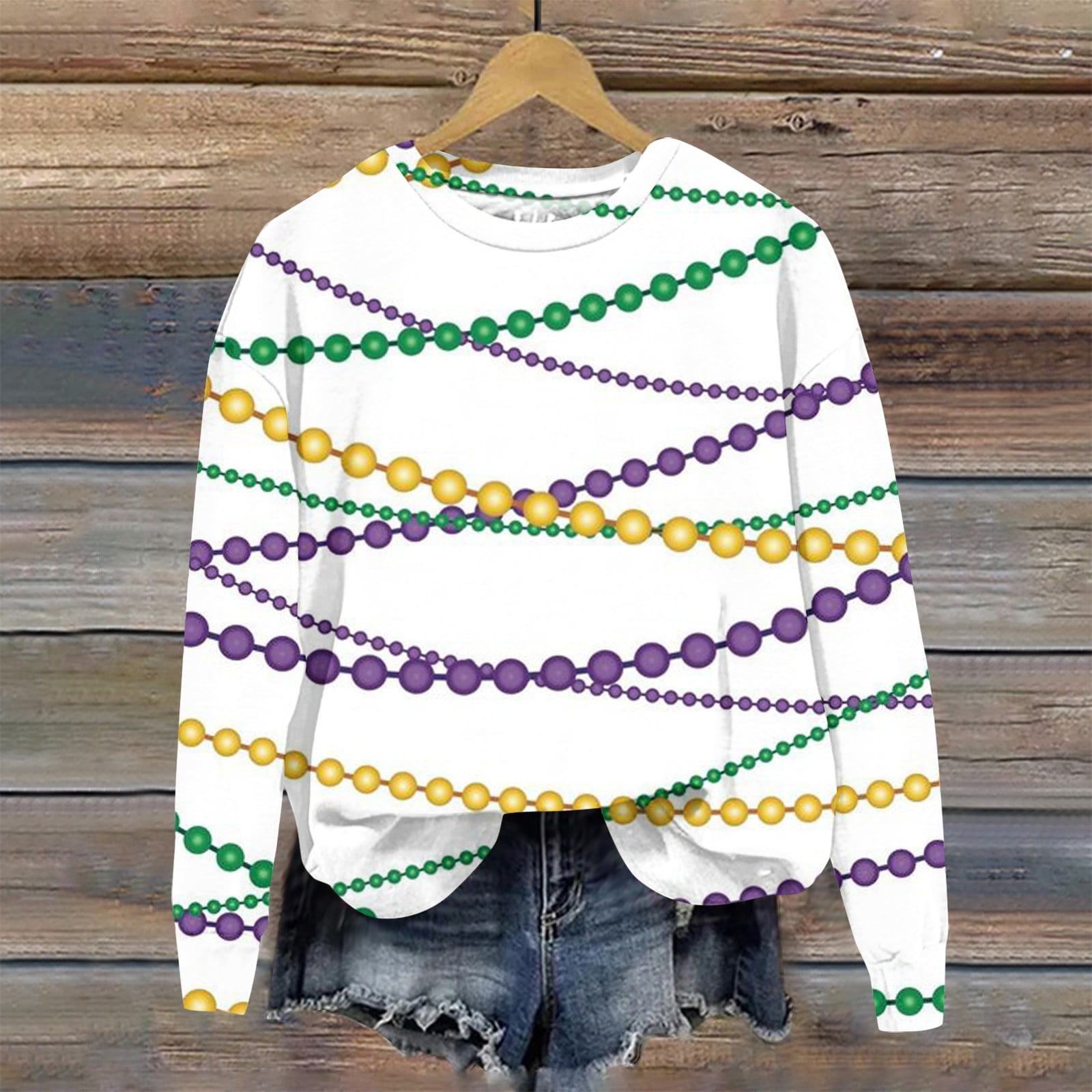 white long sleeve mardi gras shirt