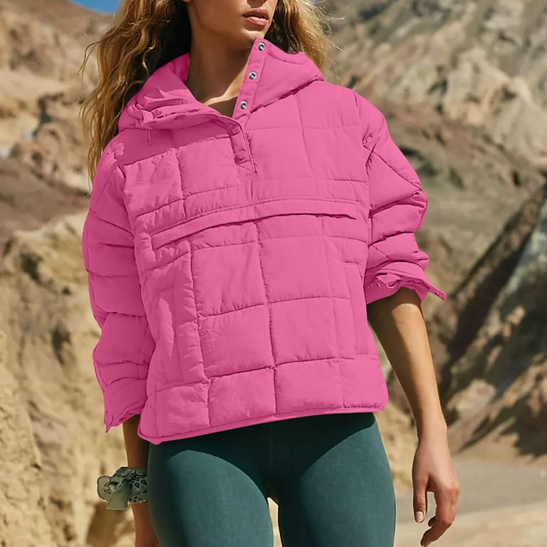 SKSloeg Womens Quilted Jackets Lightweight Oversized Pullover Puffer Jacket  Quilted Lightweight Dolman Sleeve Button Down Hooded Padded Coat with  Pocket Pink L 