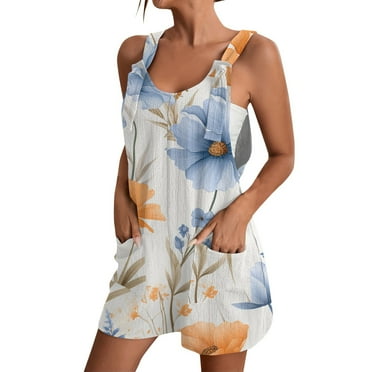 SKSloeg Womens Romper Summer Shorts Overalls Jumpers Dressy Casual Sleeveless Romper Loose Fit Boho Suspenders Jumpsuits with Pocket Light Blue 2XL