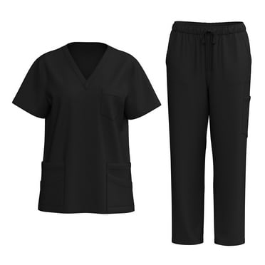 SKSloeg Womens Scrubs Plus Size Medical Scrub Sets Petite V Neck Scrub Tops and Pants Scrub Sets Nursing Top Tall Scrubs Sets Black XXL