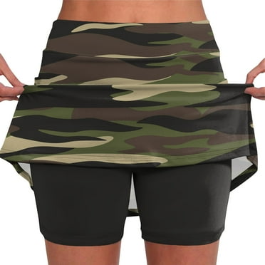 SKSloeg Womens Skirt with Shorts Pleated Athletic Mini Running Skirts with Shorts Twill Pattern Plus Size High Waist Skorts Camouflage XXL
