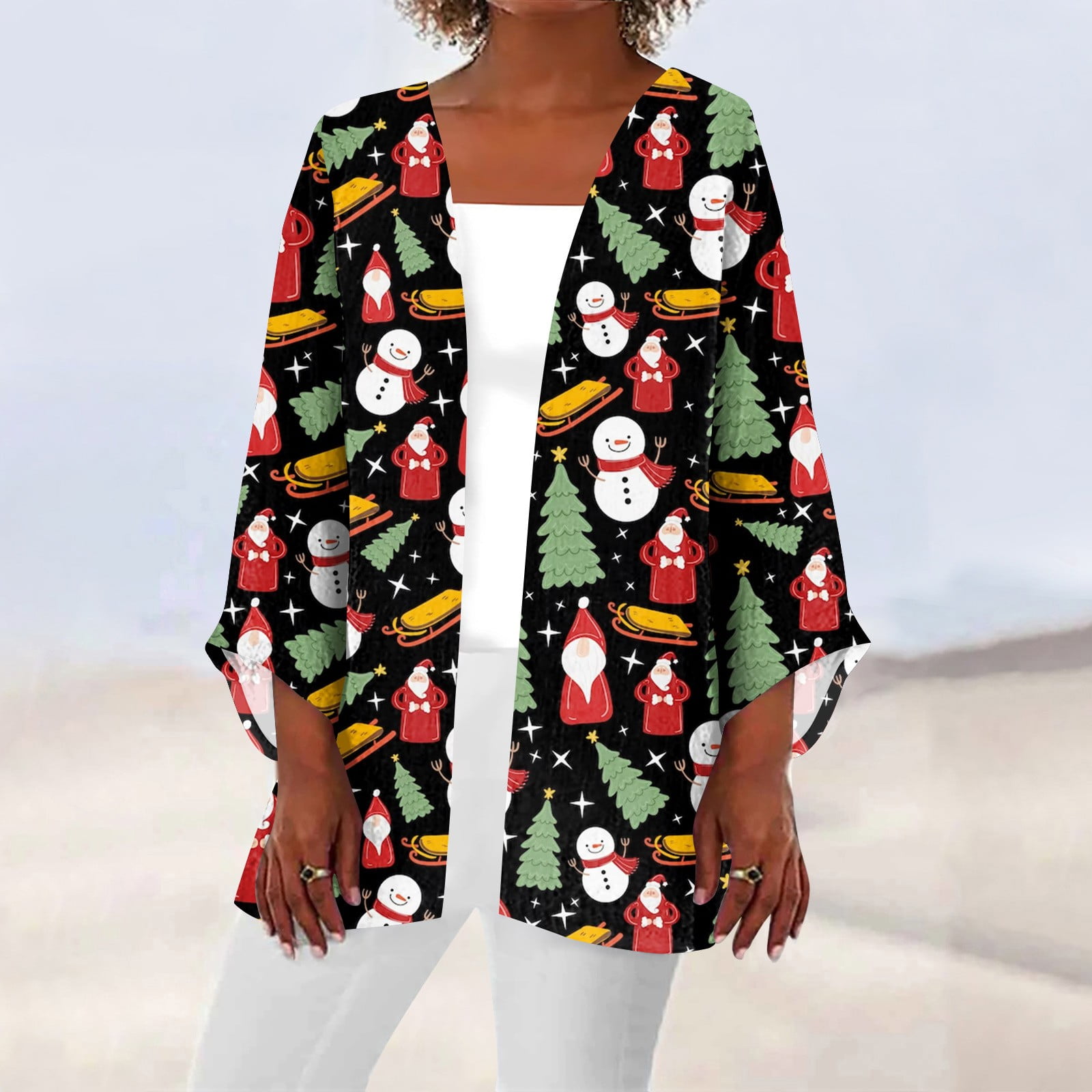 SKSloeg Womens Ugly Christmas Cardigans Oversized Christmas Kimono