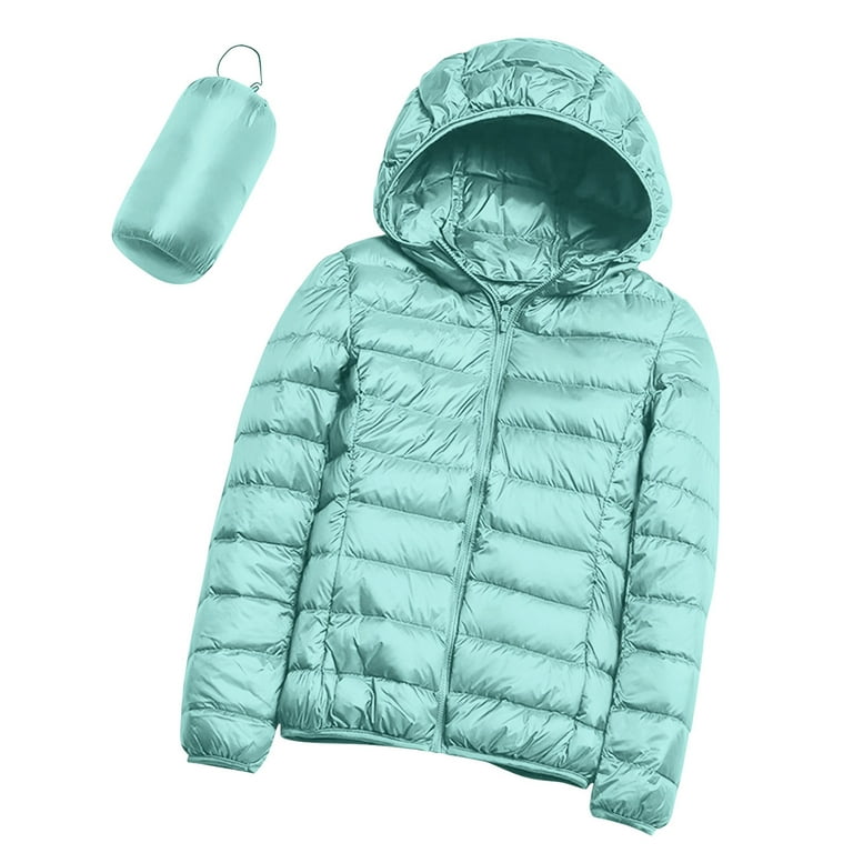 SKSloeg Womens Winter Coats Hooded Full-Zip Lightweight Packable Accent  Puffer Jacket Water-Resistant Winter Coat Green XL 