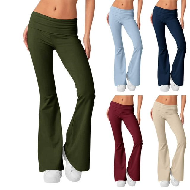 SKSloeg Womens Yoga Pants Fold Over Stretchy Low Rise Bootcut Yoga ...