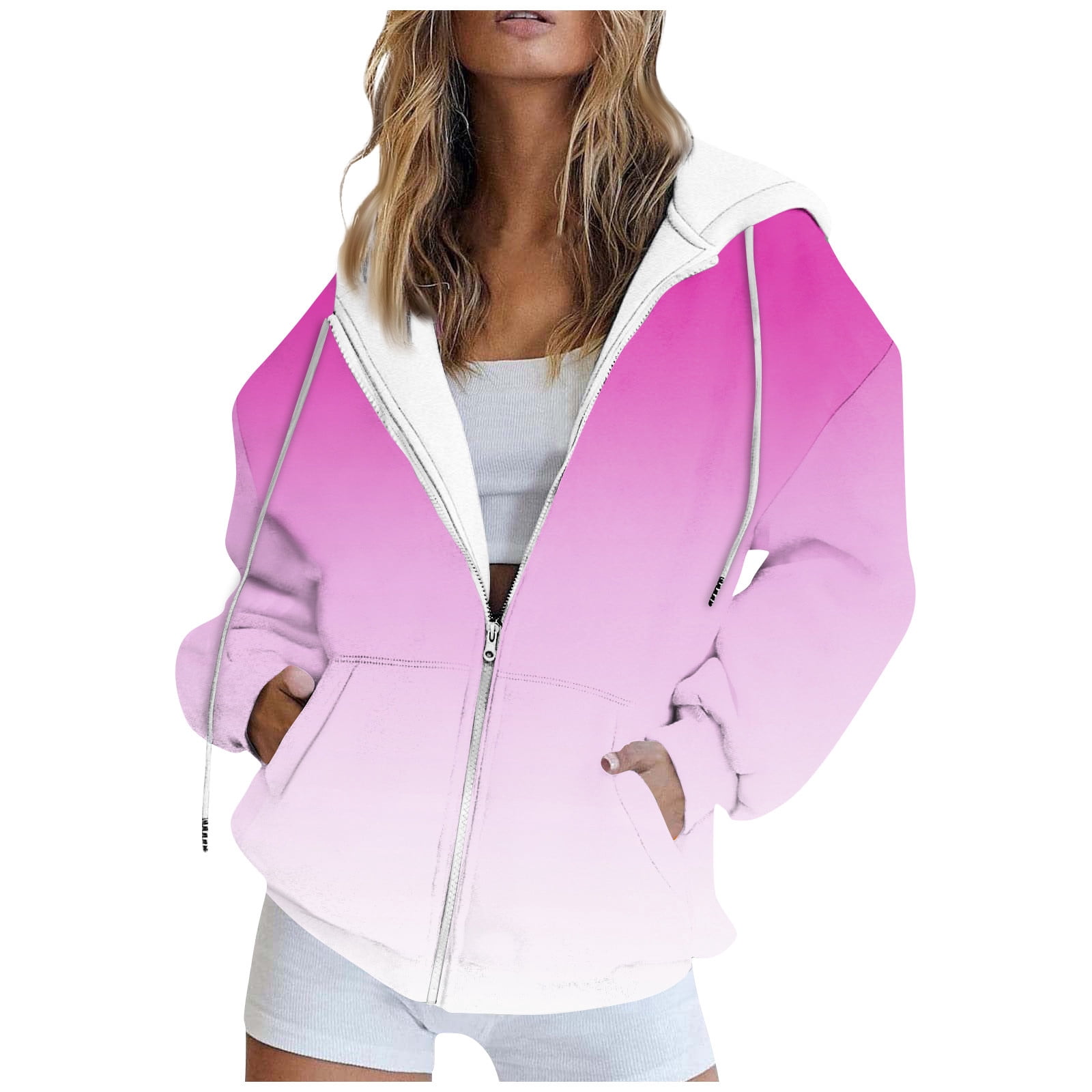 SKSloeg Zip Up Hoodie Women Drawstring Full Zip Aesthetic Hoodies 