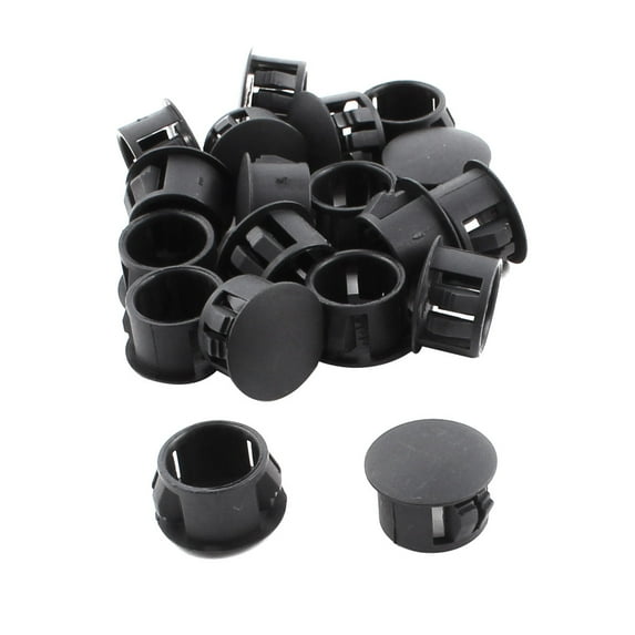 SKT-14 17mm Head Dia Plastic Round Locking Hole Plug Button Cover Black 19pcs