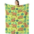thumbnail image 1 of SKT T1 Capybara Blanket Funny Capybara Gifts for Boys Girls Kids, Cute Capybaras Animal Leaves Green Throw Blanket, Soft Cozy Flannel Blankets for Couch Bed Sofa Decor 60"x50", 1 of 6