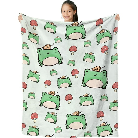 SKT T1 Frog Blanket Cute Frog Mushroom Green Throw Blankets for Kids Girls Boys Adults, Funny Frog Gifts for Frog Lovers, Soft Fluffy Cozy Flannel Blankets for Nap Bed Couch Office 50"x40"