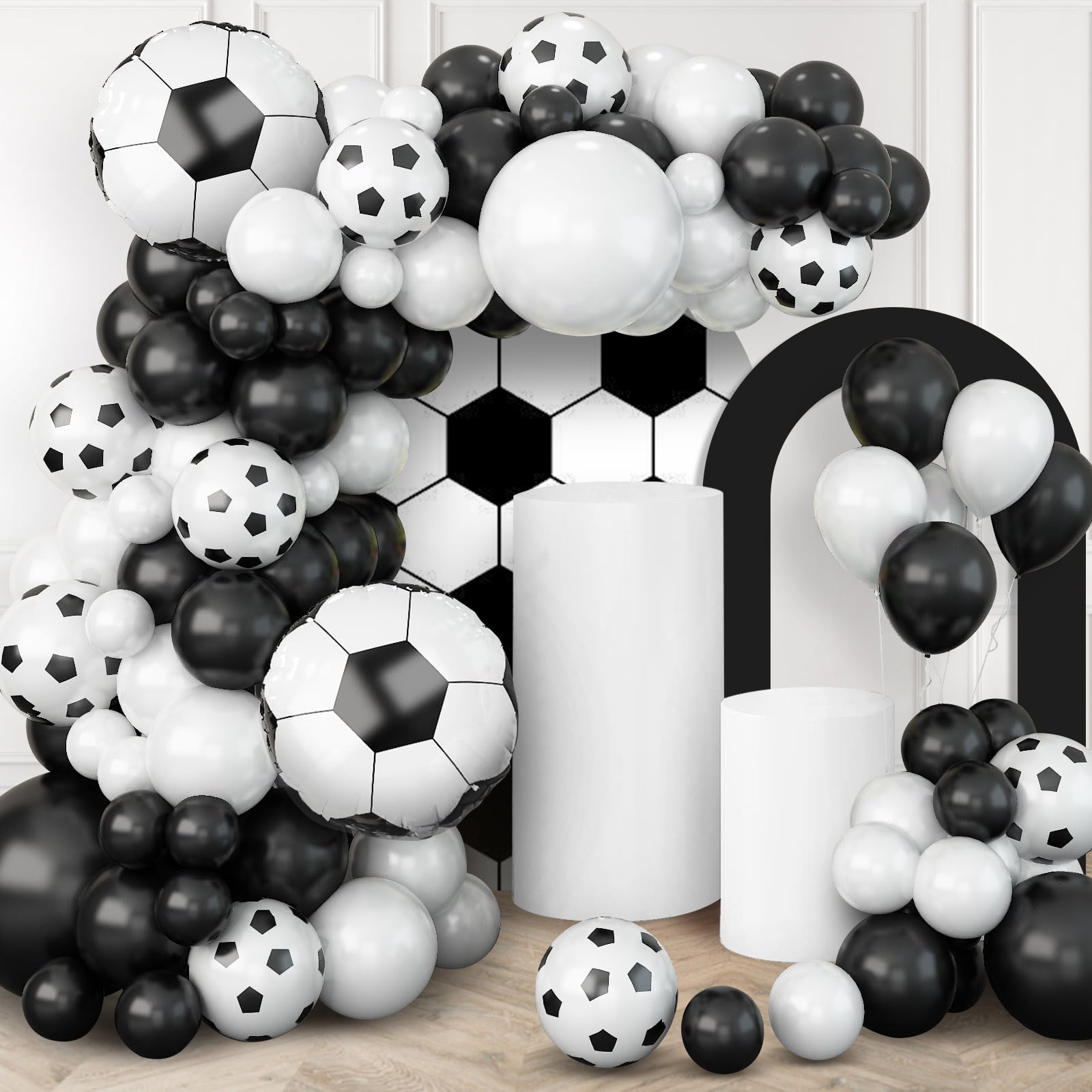 SKTMH 110Pcs Soccer Balloon Garland Soccer Party Decorations Black and White Balloon Garland Soccer Balloons Football Print Balloons Football Balloon Arch Kit for Sport Birthday Party Decorations