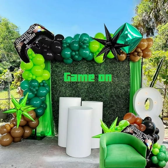 SKTMH 135 Pcs Video Game Balloon Garland Arch Kit Video Game Party Decorations Green Black Brown Balloon Arch Video Game Balloons Game Controller Balloons Gamer Video Game Birthday Decorations