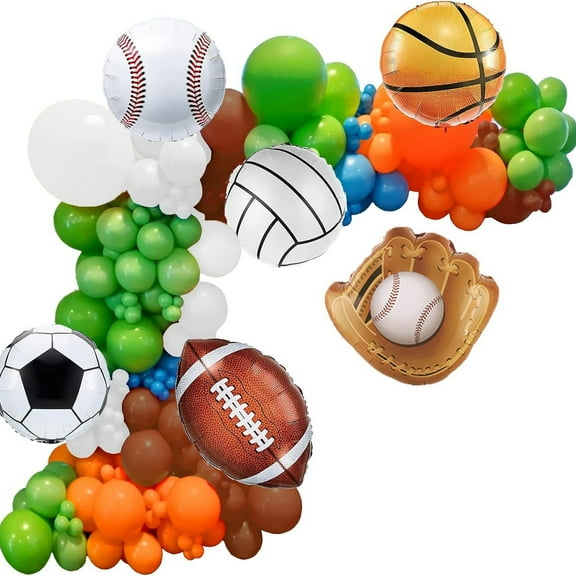 SKTMH 146Pcs Sports Balloon Garland Sports Party Decorations Blue Green Brown Orange Balloon Garland Football Vollyball Soccer Baseball Basketball Balloon Sports Balloons Sports Birthday Decorations