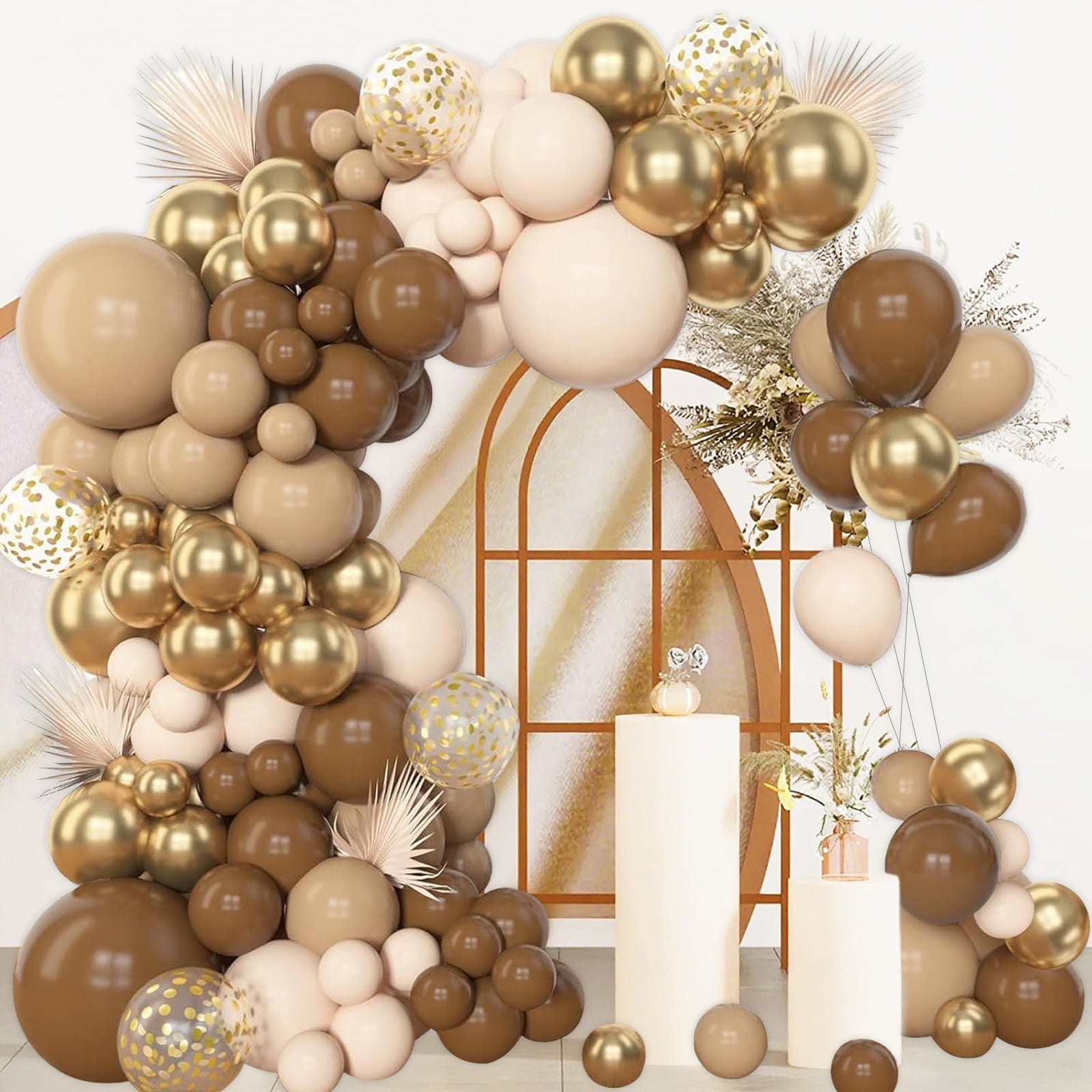 SKTMH 149pcs Brown Balloon Garland Arch Kit Teddy Bear Party Decorations Neutral Balloons Nude Coffee Brown Gold Balloon for Teddy Bear Baby Shower Gender Reveal Woodland Wedding Jungle Safari Party