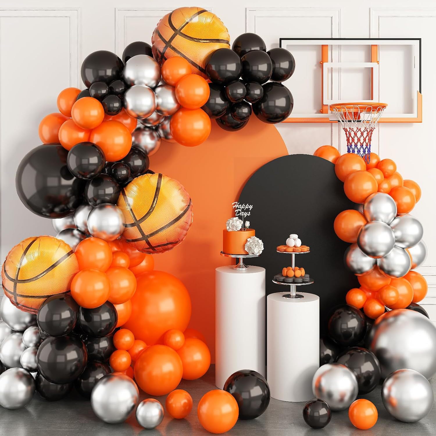 SKTMH 90Pcs Basketball Balloon Garland Basketball Party Decorations Black Orange Silver Balloon Arch Basketball Balloons Sports Balloons Basketball Birthday Party Decorations Sports Party Decorations