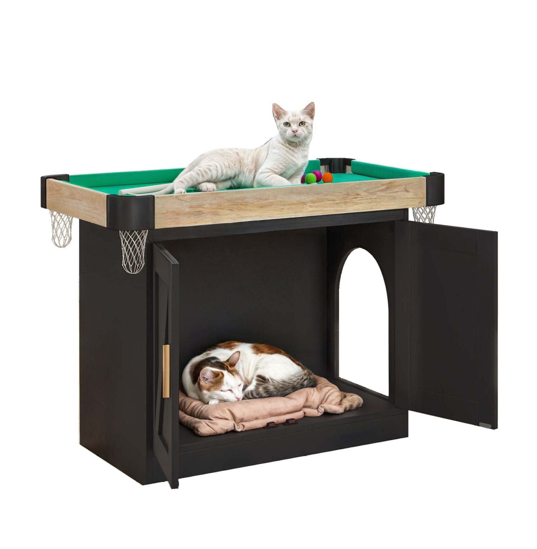 Mini Cat Pool Table SKTPI Cat Litter Box Enclosure with Cat Pool Table, Wooden Cat Litter ...