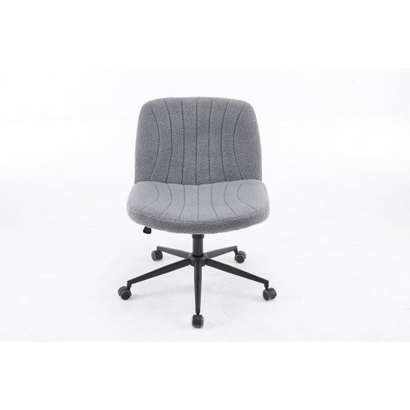SKTPI Criss Cross Legged Chair,Wide Comfy Office Desk Chair,Swivel Armless Vanity Boucle Chair for Study,Make Up,Home Office,Teddy Fleece,Dark Grey