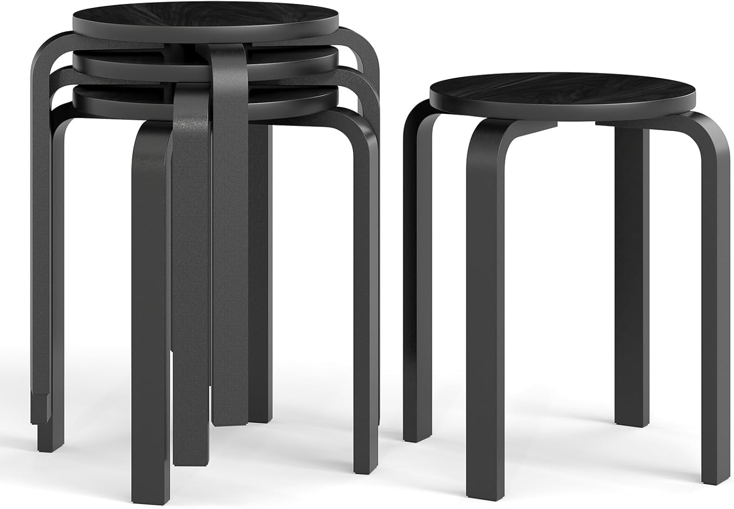 Backless Stackable Chair SKTPI Stackable Bentwood Stools Set of 4, 18-Inch Height Backless ...