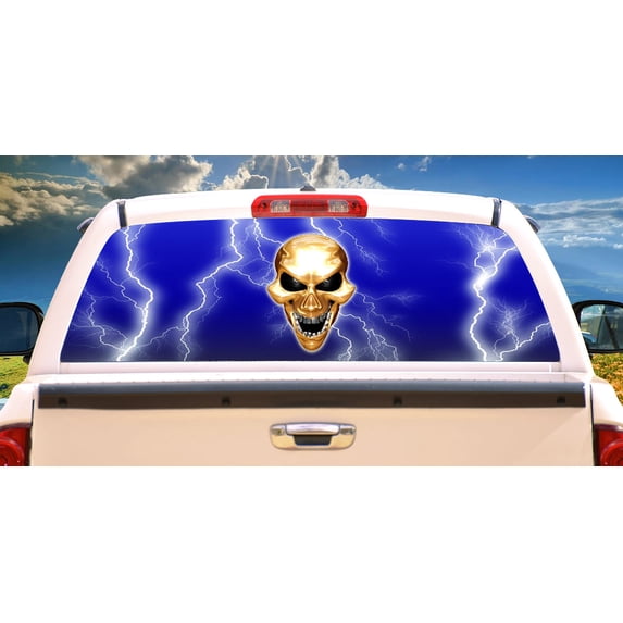SKULL & LIGHTNING Rear Window Graphic tint decal view thru vinyl