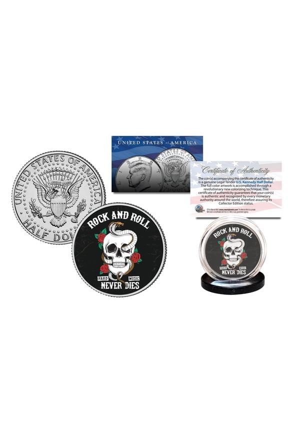 SKULL Official Legal Tender JFK Kennedy Half Dollar U.S. Coin - Rock & Roll