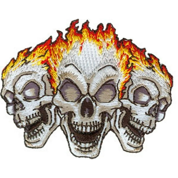 SKULL Triple Flame PATCH Iron-On / Sew-On Officially Licensed Skull Artwork, 2.3" x 3" Embroidered Patch