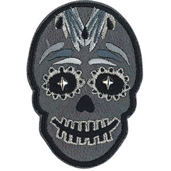 SKULLS & SKELETONS PATCH - CANDY SKULL GREY - Embroidered Iron-On / Sew-On Original Artwork PATCH - 2.5" x 3.6"