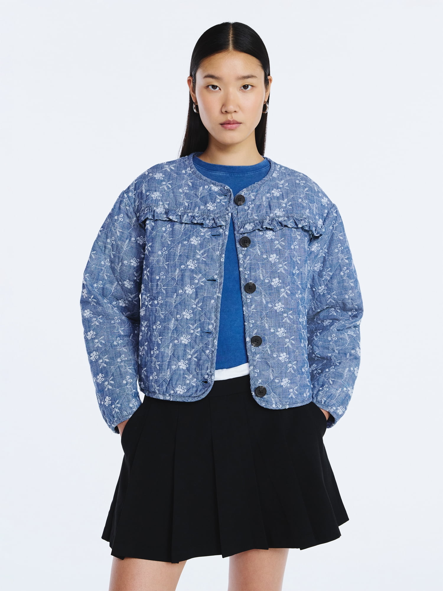 Scoop Women's Cotton Eyelet Jacket with Puff Sleeves, Sizes XS-4X